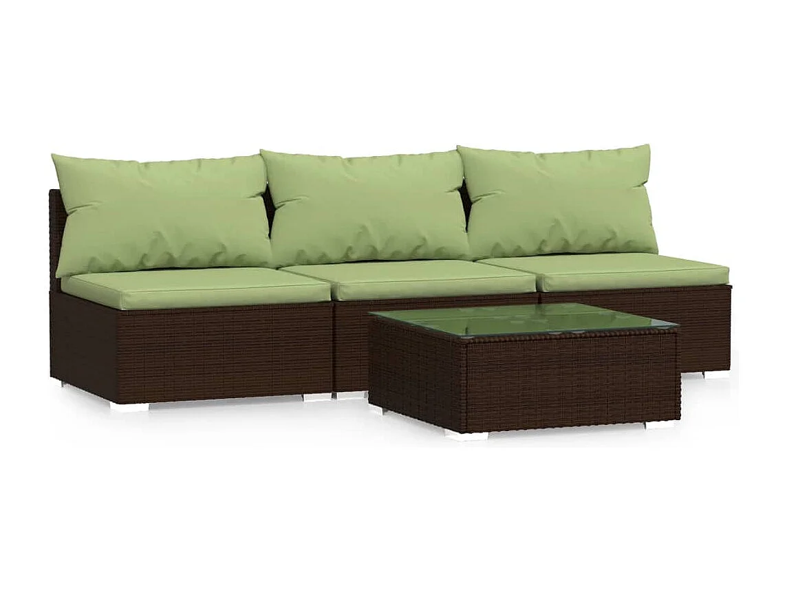 4 pcs conjunto lounge jardim c/ almofadões vime PE castanho PT25523
