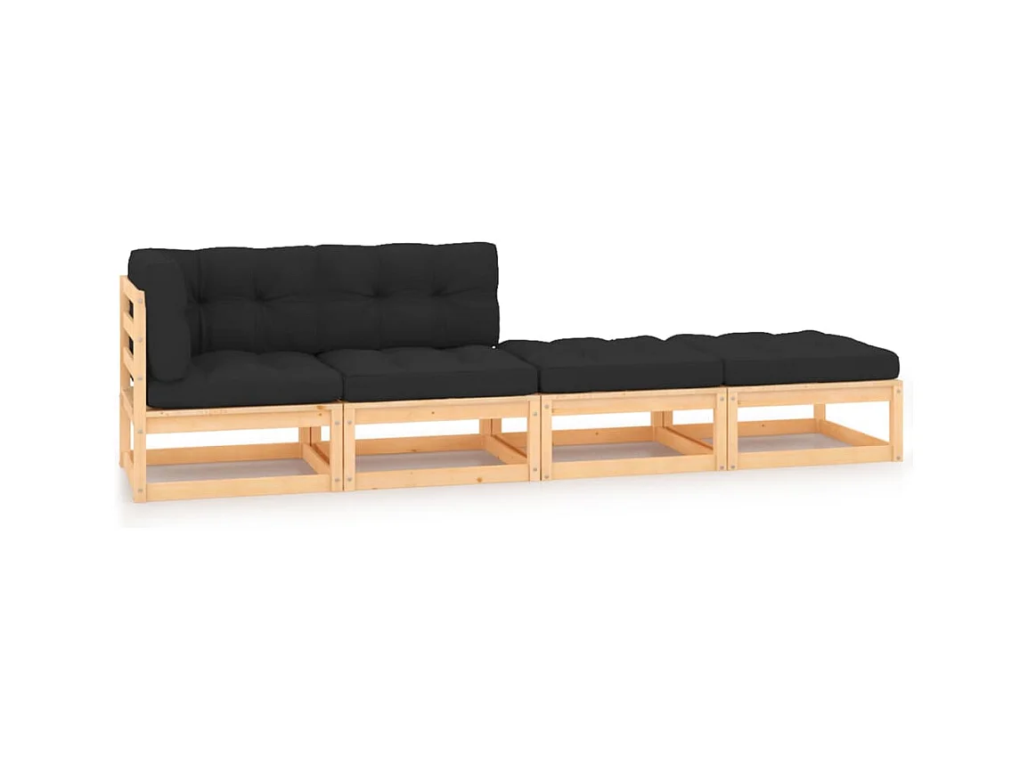 Salon de jardin 4 pcs avec coussins Bois de pin massif BE14704
