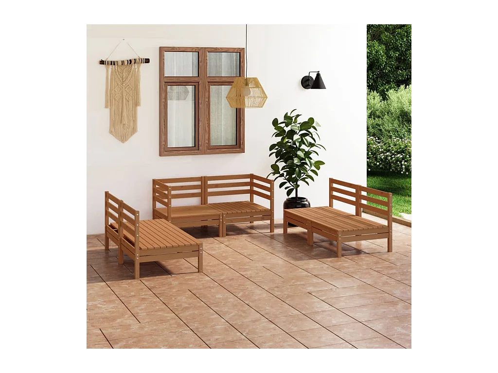 Salon de jardin 6 pcs Marron miel Bois de pin massif BE98038