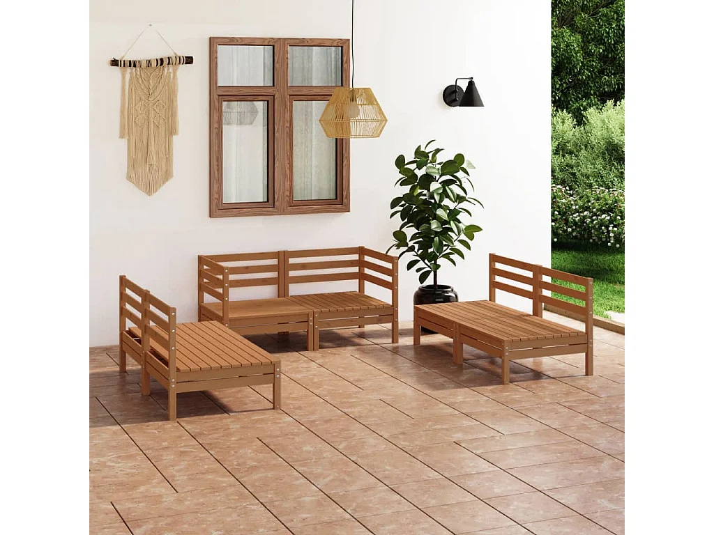 Salon de jardin 6 pcs Marron miel Bois de pin massif BE98038