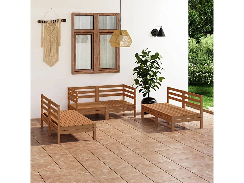 Salon de jardin 6 pcs Marron miel Bois de pin massif BE98038
