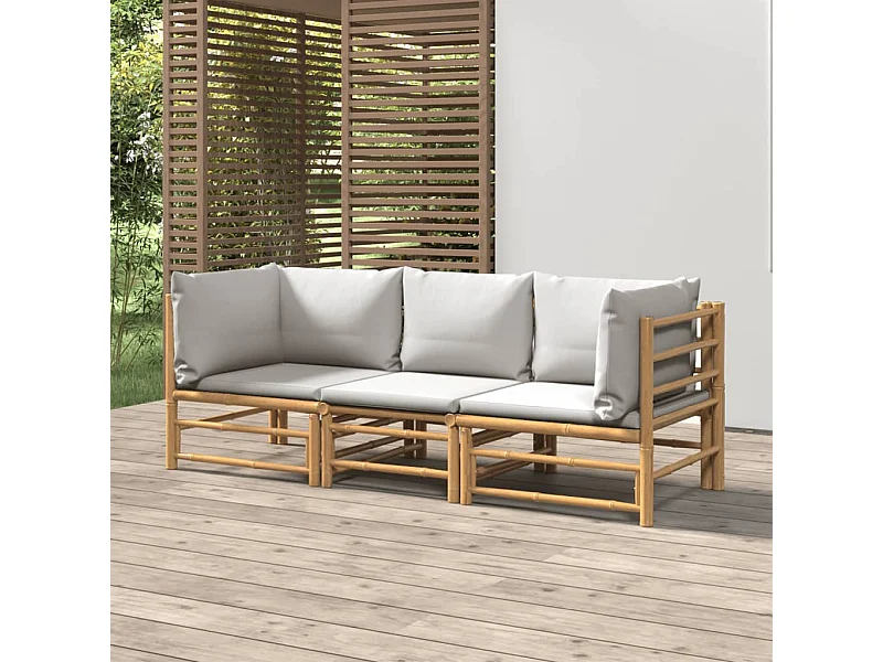 3-tlg. Garten-Sitzgruppe | Garten-Lounge-Set mit Hellgrauen Kissen Bambus -GKD390183