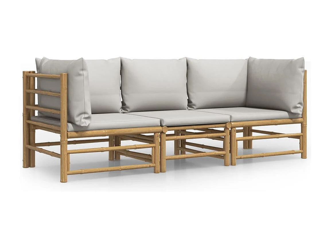 Salon de jardin 3 pcs avec coussins gris clair bambou BE71005