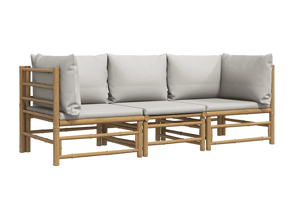 Salon de jardin 3 pcs avec coussins gris clair bambou BE71005