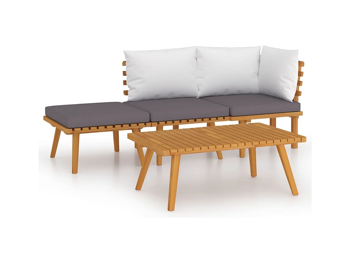 4-tlg. Garten-Sitzgruppe: Sofa + Tisch | Garten-Lounge-Set mit Kissen Massivholz Akazie -GKD455437