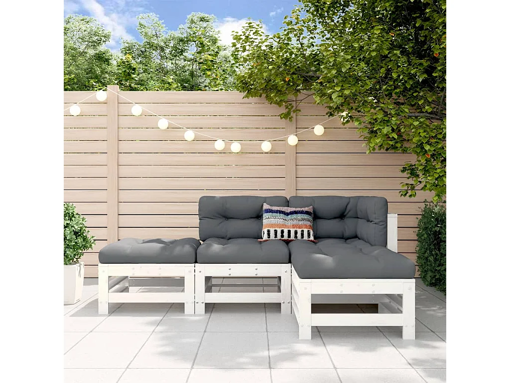 Salon de jardin 4 pcs blanc bois de pin massif BE55335