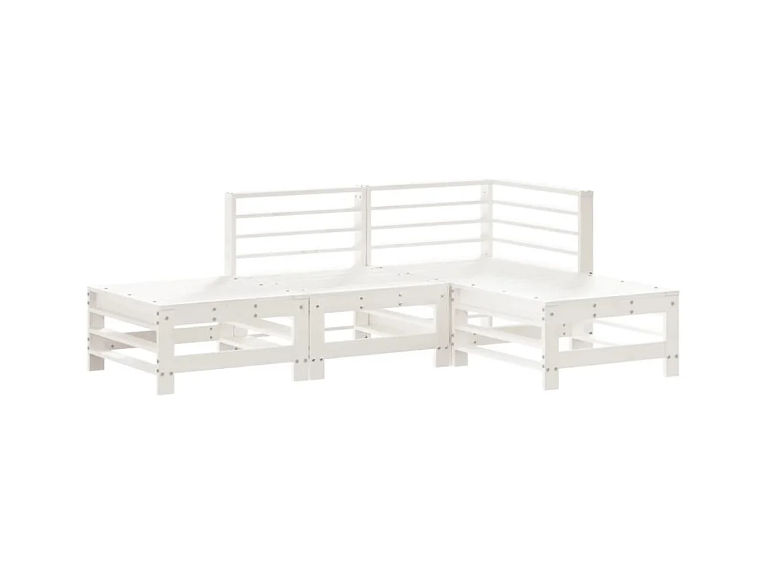 4-tlg. Garten-Sitzgruppe: Sofa + Tisch | Garten-Lounge-Set Weiß Massivholz Kiefer -GKD333667