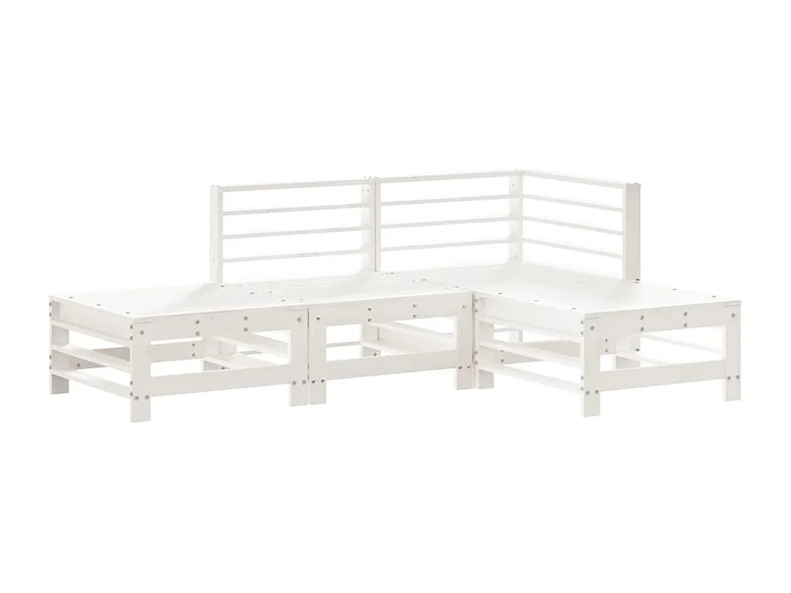 4-tlg. Garten-Sitzgruppe: Sofa + Tisch | Garten-Lounge-Set Weiß Massivholz Kiefer -GKD333667