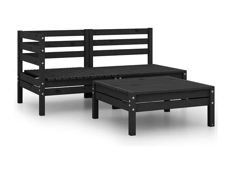 3-delige Loungeset massief grenenhout zwart NL57250