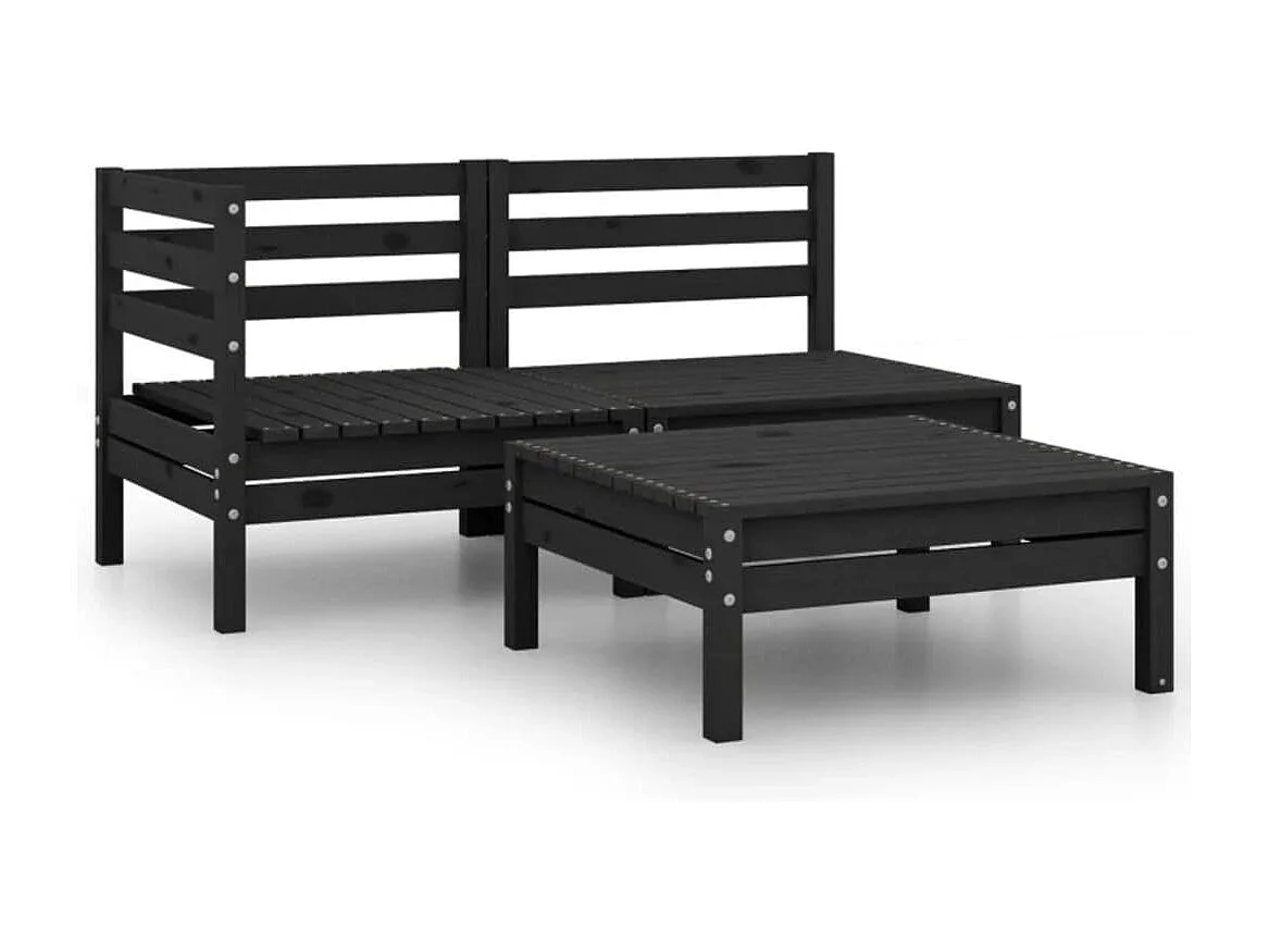 Salon de jardin 3 pcs Bois de pin massif Noir BE74506