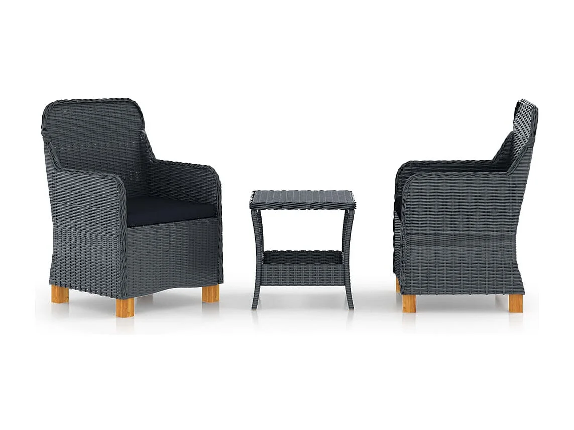 3-delige Loungeset met kussens poly rattan donkergrijs NL14489