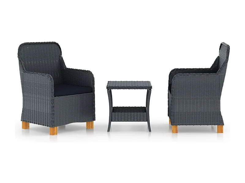 Salon de jardin 3 pcs avec coussins Résine tressée Gris foncé BE76856