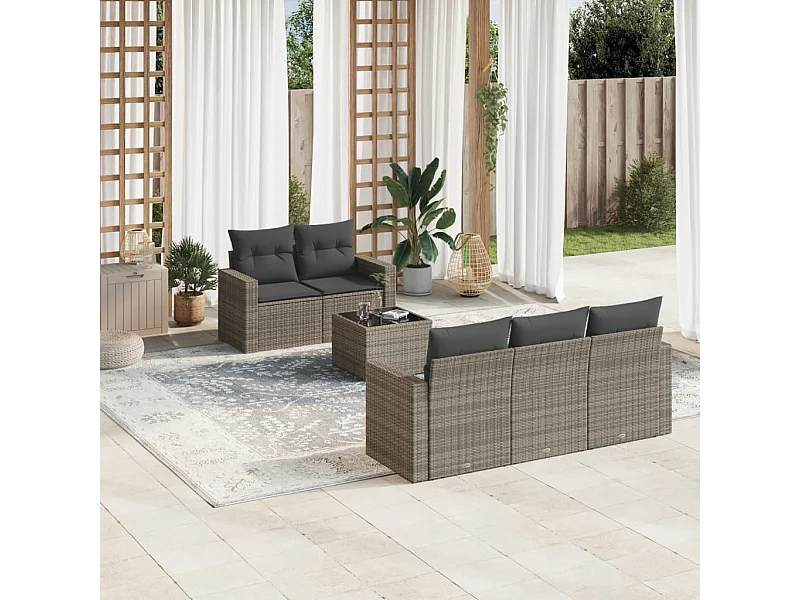 6-tlg. Garten-Sofagarnitur,Gartenmöbel-Set mit Kissen Grau Poly Rattan -gkd177785