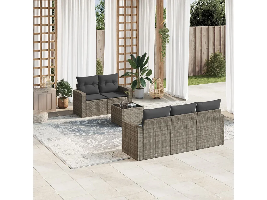 6-tlg. Garten-Sofagarnitur,Gartenmöbel-Set mit Kissen Grau Poly Rattan -gkd177785
