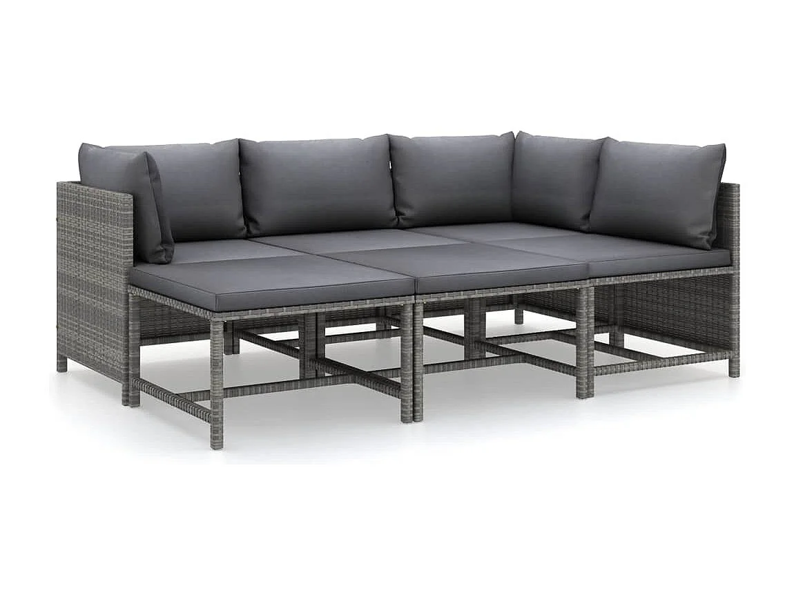 6 pzas Salón de jardín y cojines ratán sintético gris ES99608