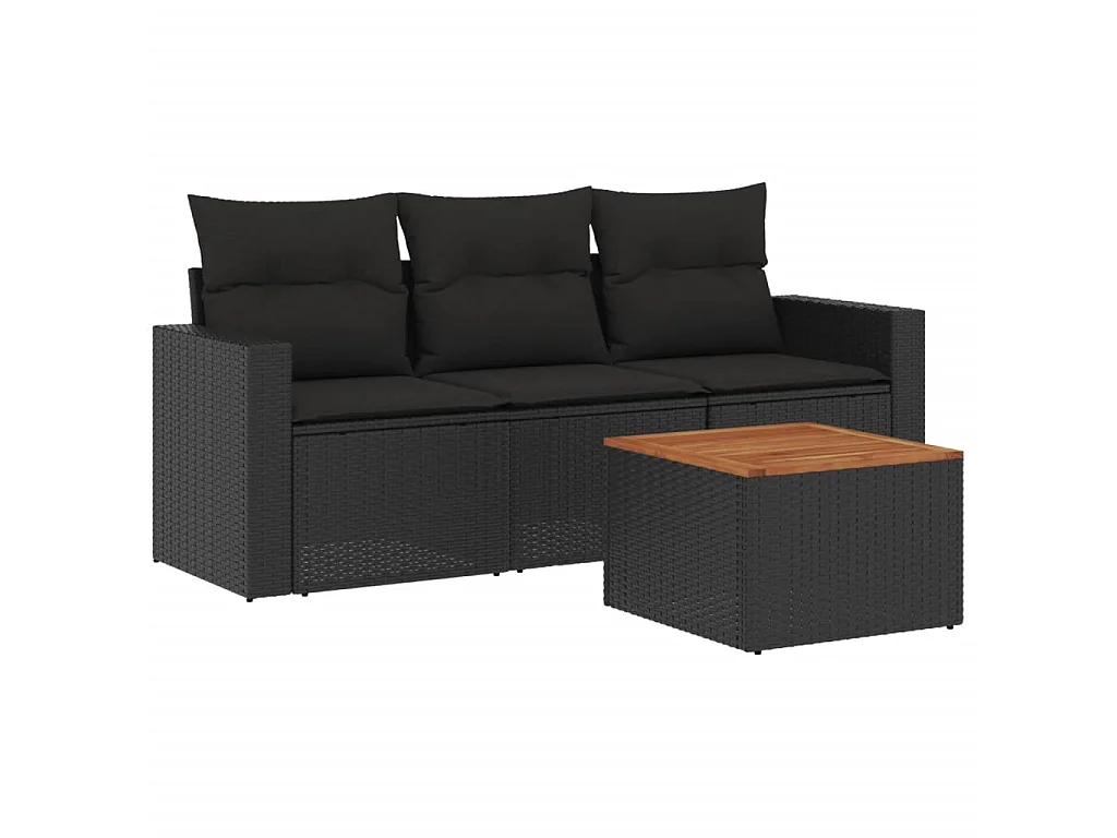 4-delige Loungeset met kussens poly rattan zwart NL14070