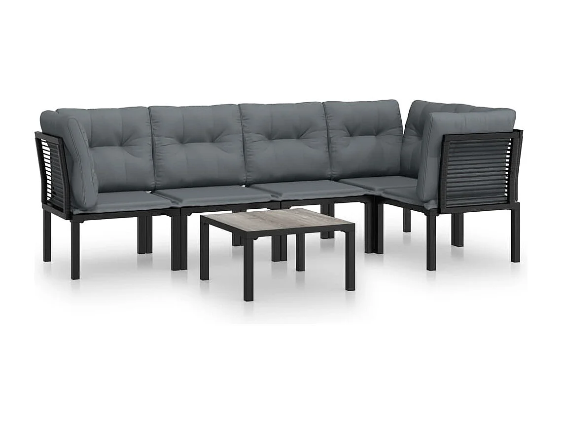 6-tlg. Garten-Sitzgruppe: Sofa + Tisch | Garten-Lounge-Set Schwarz und Grau Poly Rattan -GKD478993