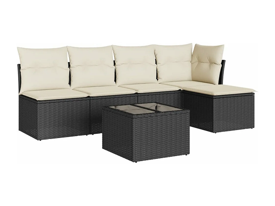 Salon de jardin 6 pcs avec coussins noir résine tressée BE46338