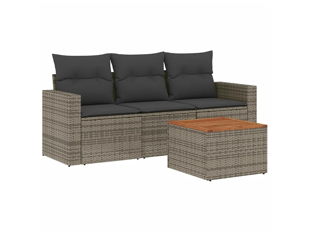 4-delige Loungeset met kussens poly rattan grijs NL47184