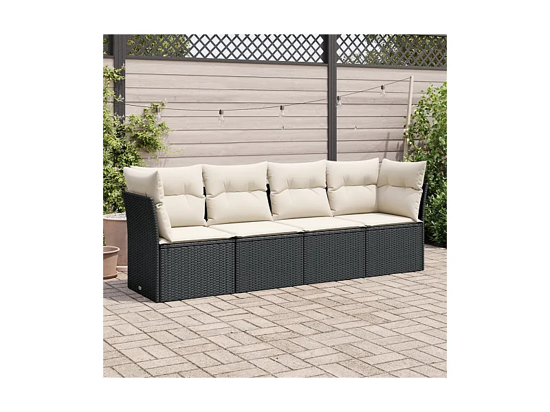 4-tlg. Garten-Sofagarnitur,Gartenmöbel-Set mit Kissen Schwarz Poly Rattan -gkd977974