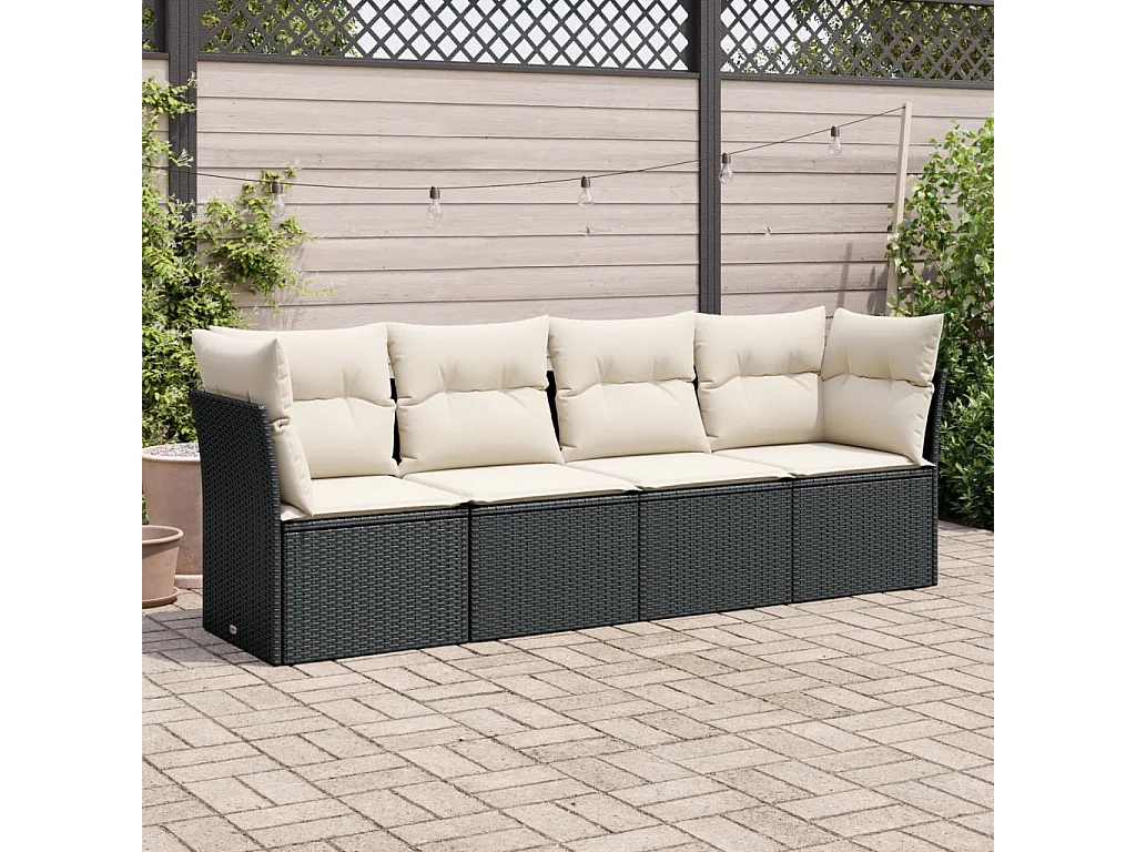 4-tlg. Garten-Sofagarnitur,Gartenmöbel-Set mit Kissen Schwarz Poly Rattan -gkd977974