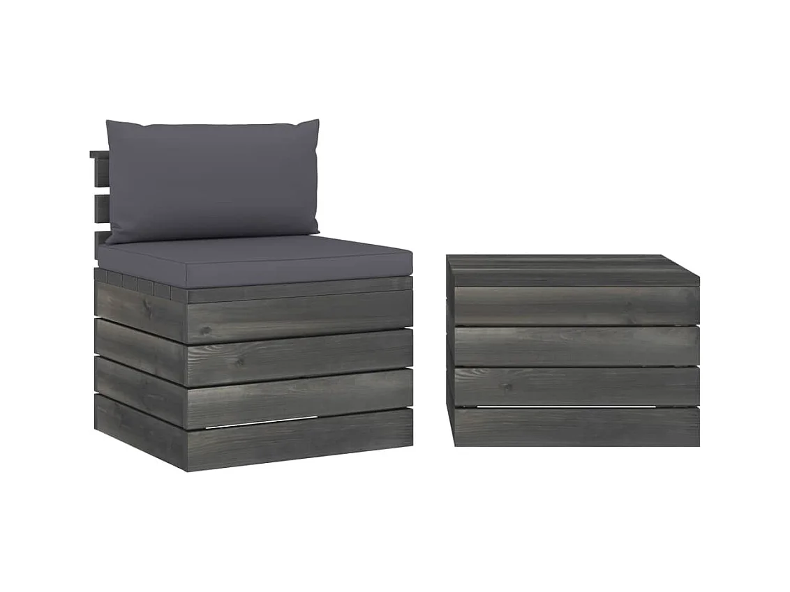 Salon palette de jardin 2 pcs avec coussins Bois de pin massif BE60918