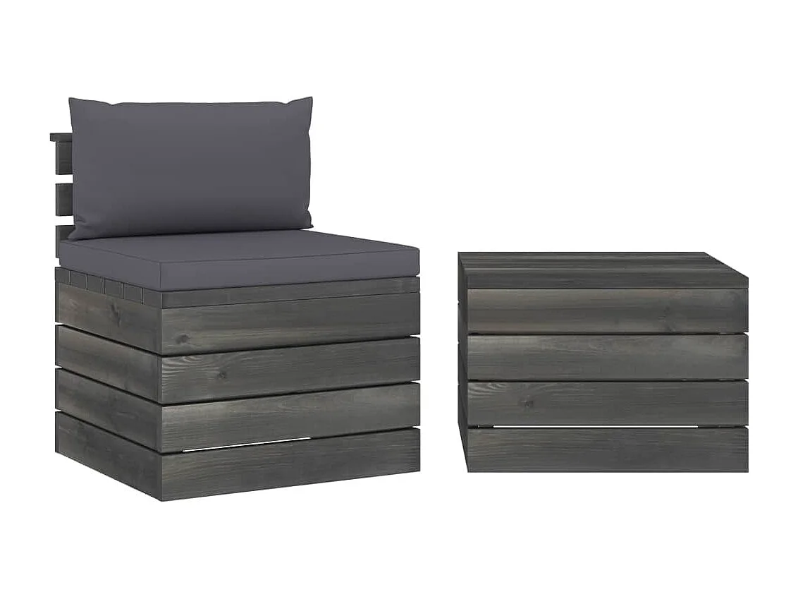 Salon palette de jardin 2 pcs avec coussins Bois de pin massif BE60918