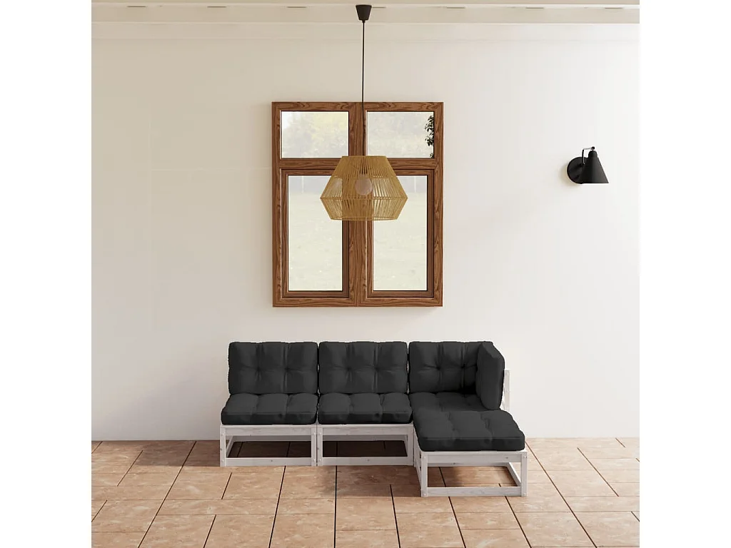 Salon de jardin 4 pcs avec coussins Bois de pin massif BE98027