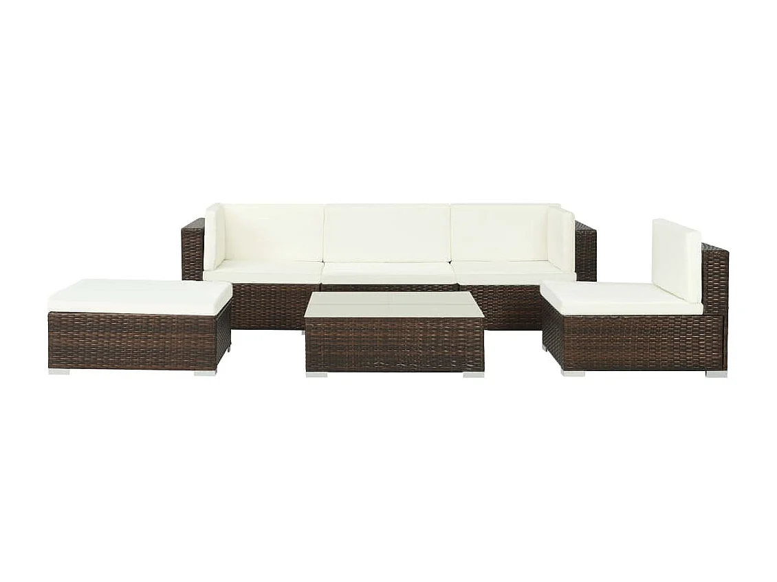 6 pcs conjunto lounge jardim c/ almofadões vime PE castanho PT55663