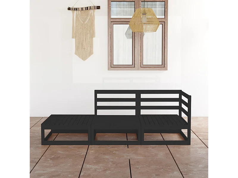 Salon de jardin 3 pcs noir bois de pin massif BE44294