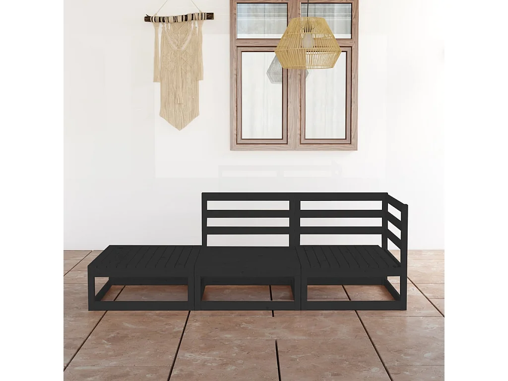 Salon de jardin 3 pcs noir bois de pin massif BE44294