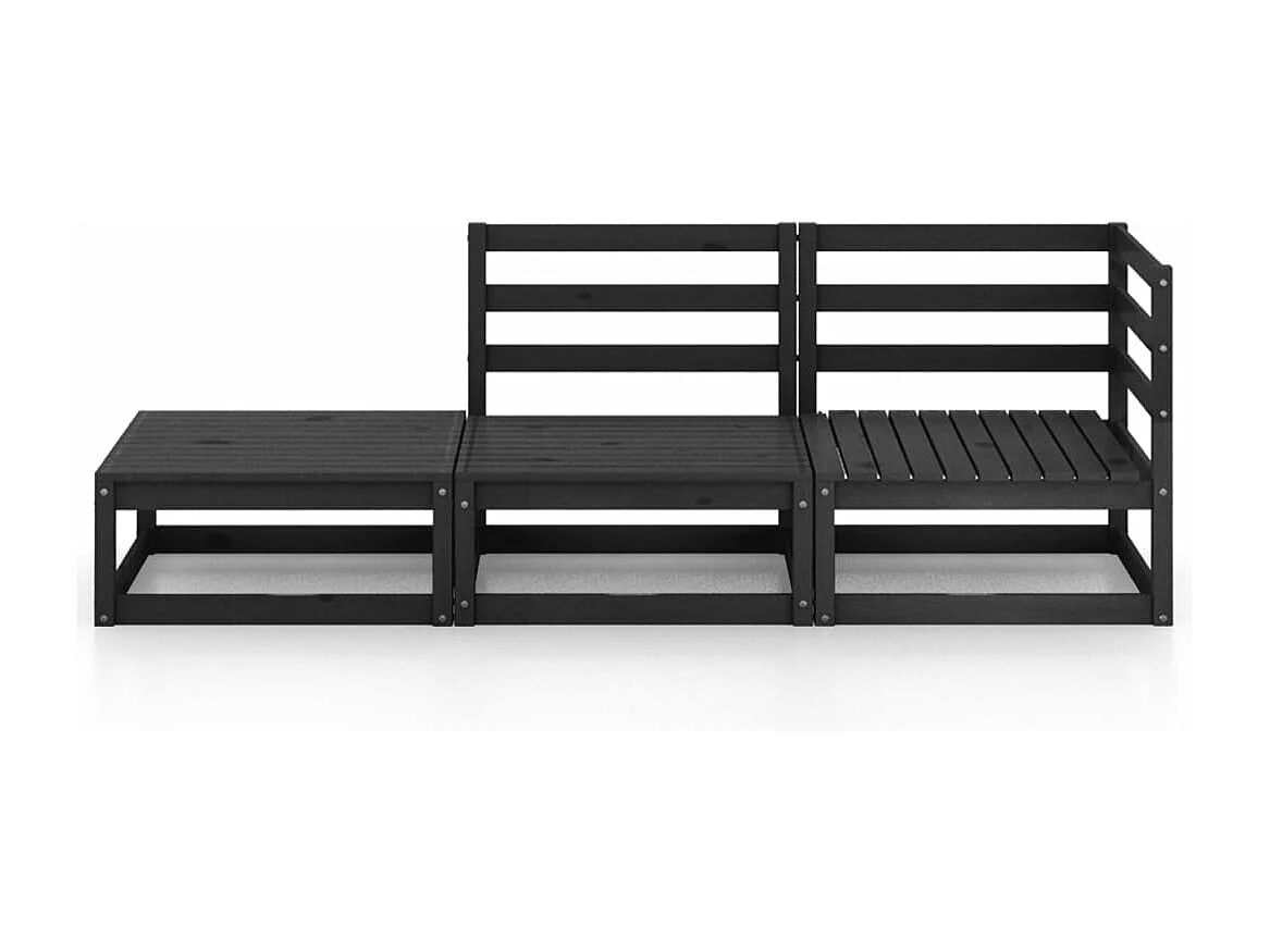Salon de jardin 3 pcs noir bois de pin massif BE44294