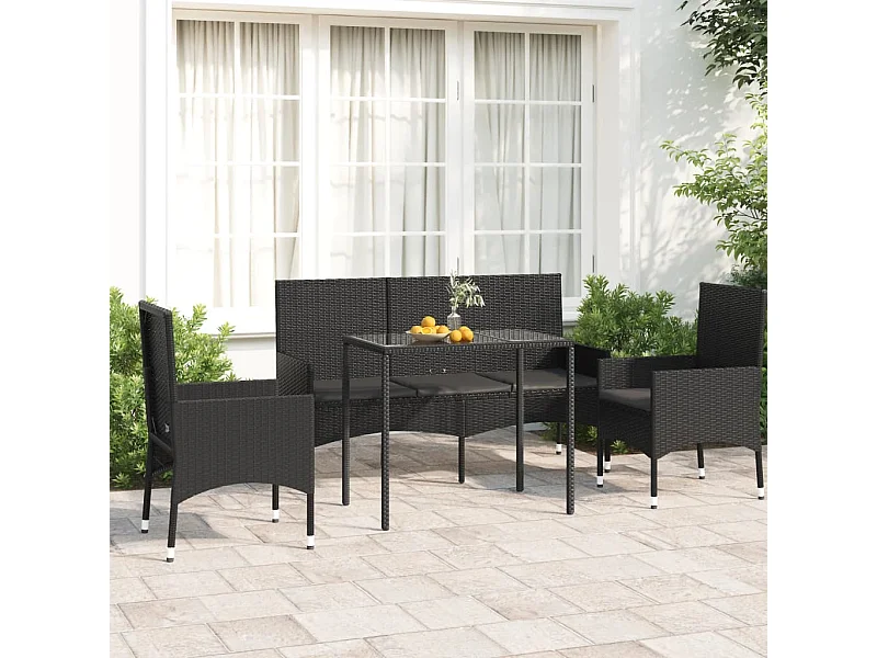4-tlg. Garten-Sitzgruppe: Sofa + Tisch | Garten-Lounge-Set mit Kissen Schwarz Poly Rattan -GKD951238
