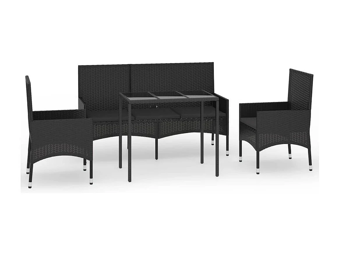 4-tlg. Garten-Sitzgruppe: Sofa + Tisch | Garten-Lounge-Set mit Kissen Schwarz Poly Rattan -GKD951238