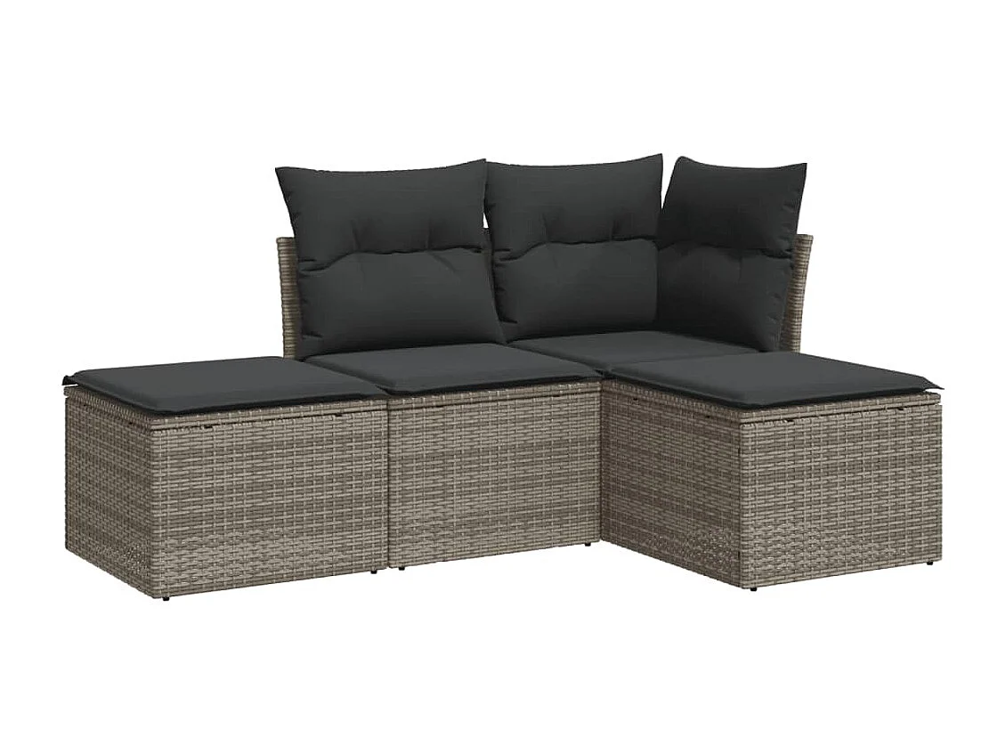 4-tlg. Garten-Sofagarnitur,Gartenmöbel-Set mit Kissen Grau Poly Rattan -gkd139740