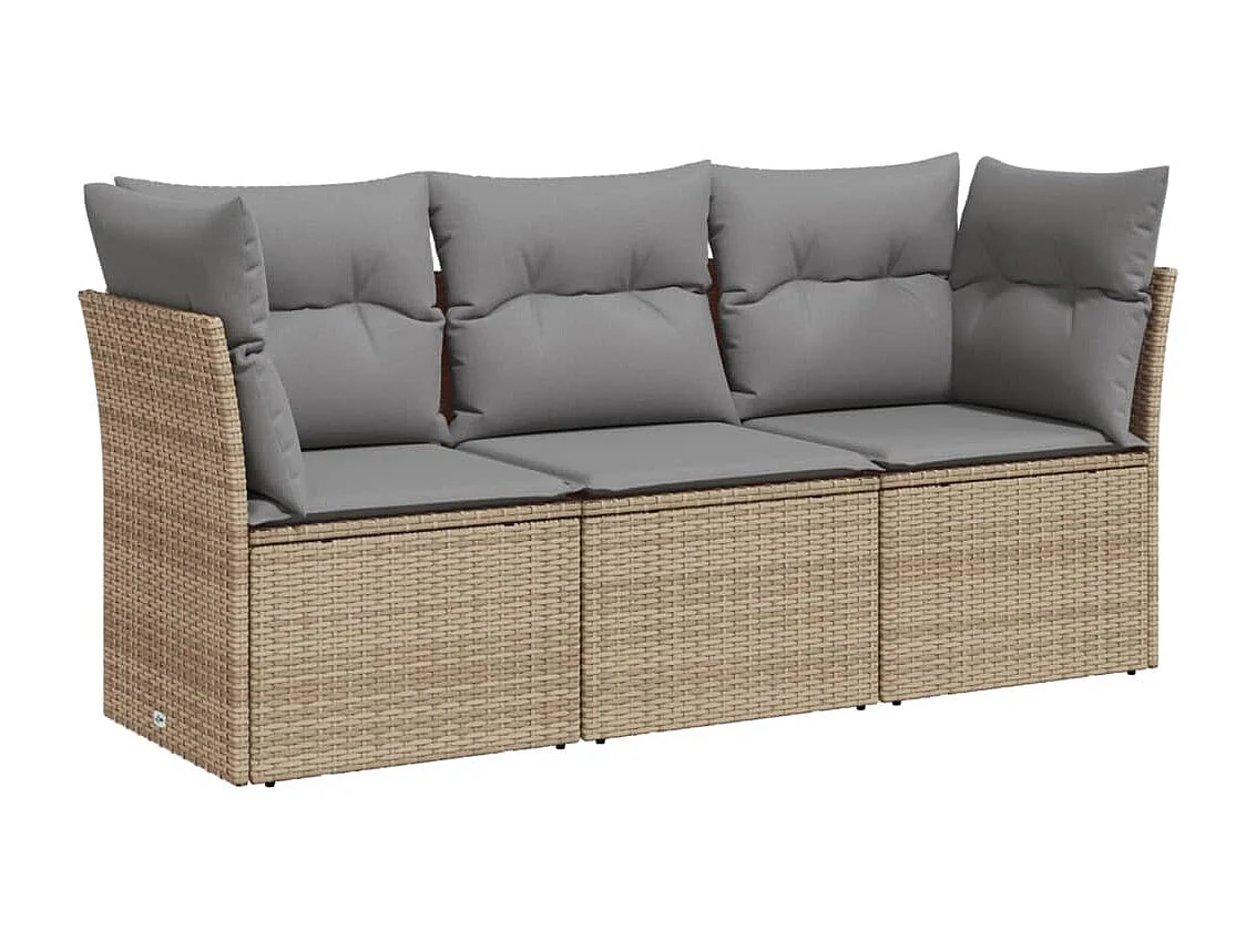Salon de jardin avec coussins 3 pcs beige résine tressée BE76990