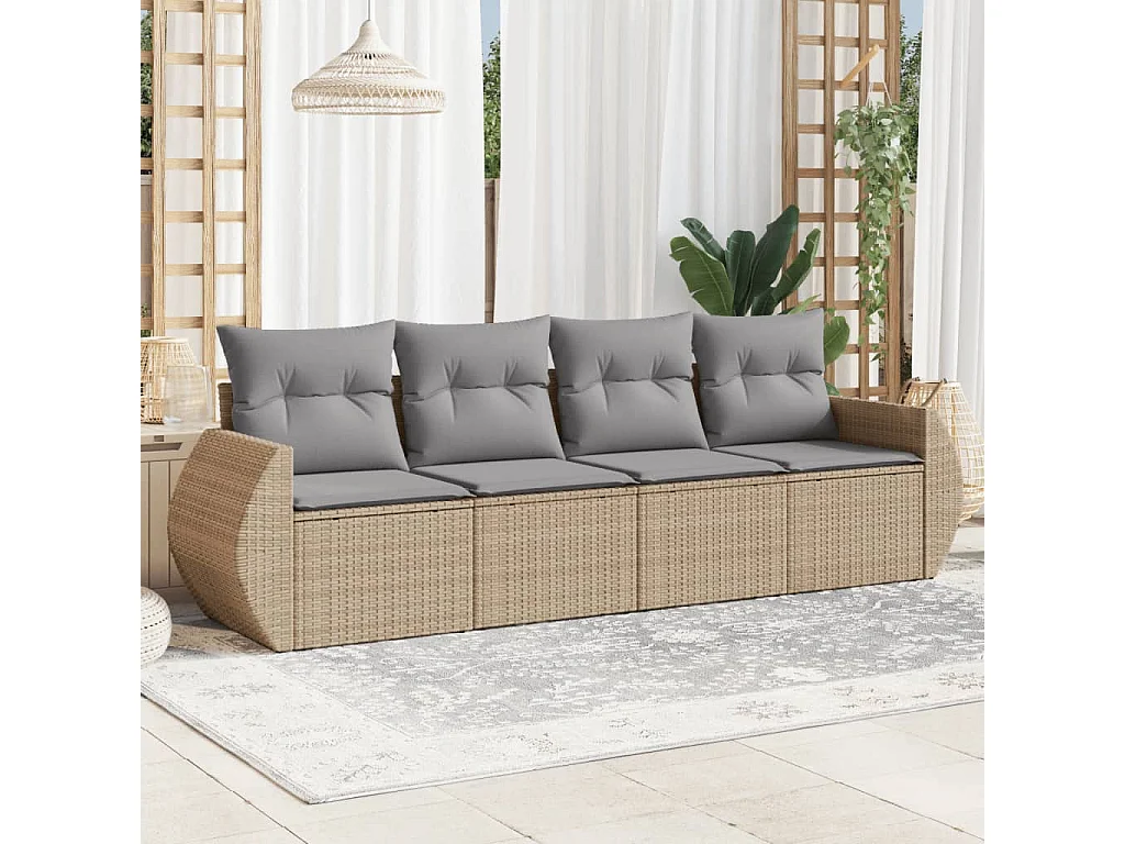 Salon de jardin avec coussins 4 pcs beige résine tressée BE16564