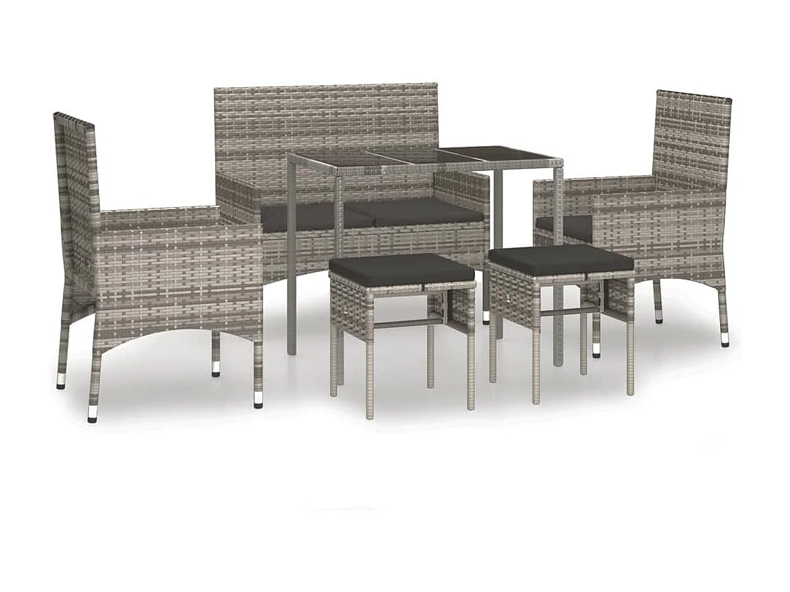 6 pcs conjunto lounge de jardim c/ almofadões vime PE cinzento PT78573