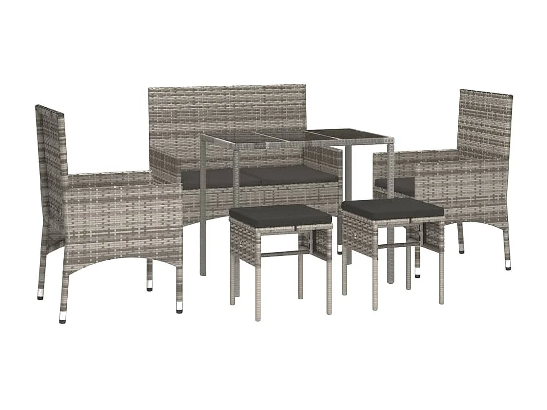 6 pcs conjunto lounge de jardim c/ almofadões vime PE cinzento PT78573