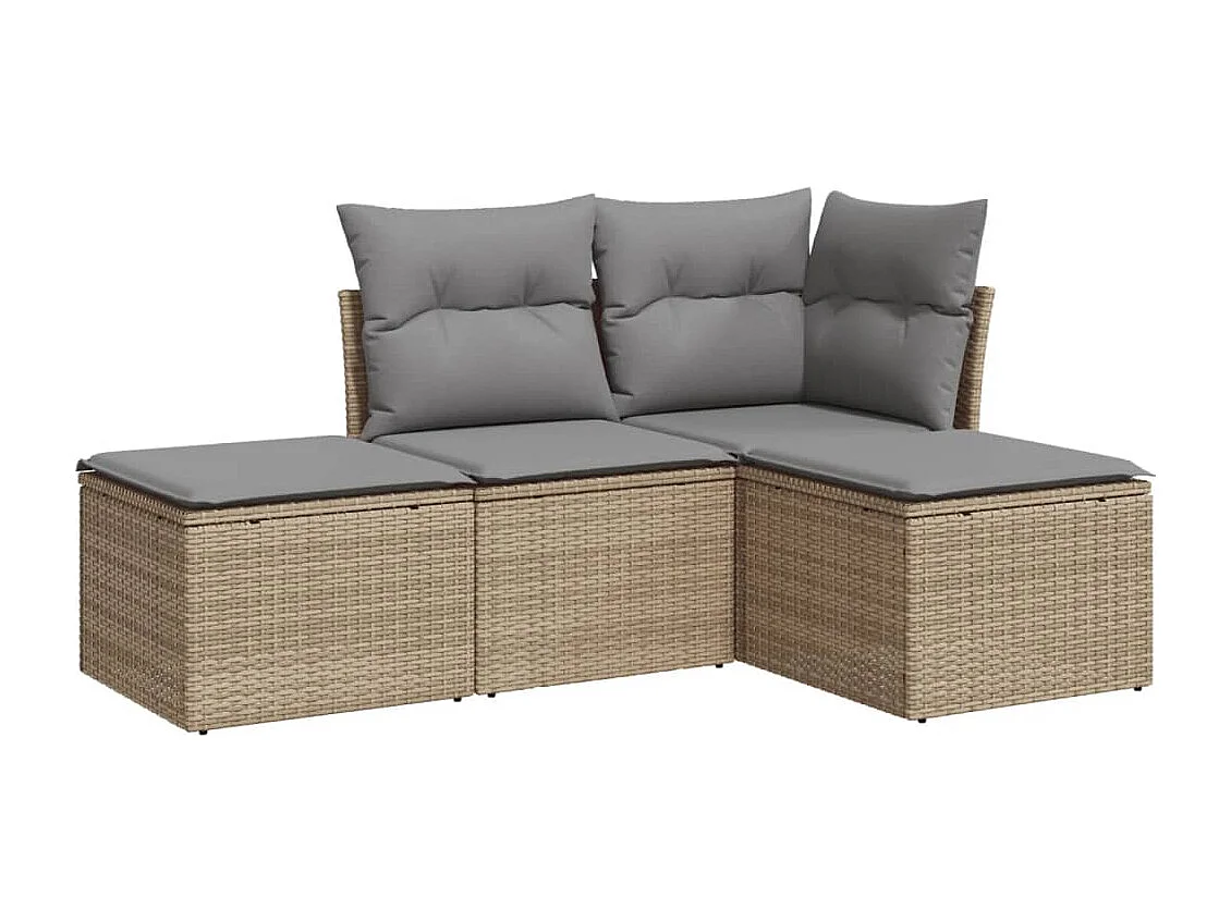 Salon de jardin avec coussins 4 pcs beige résine tressée BE85762