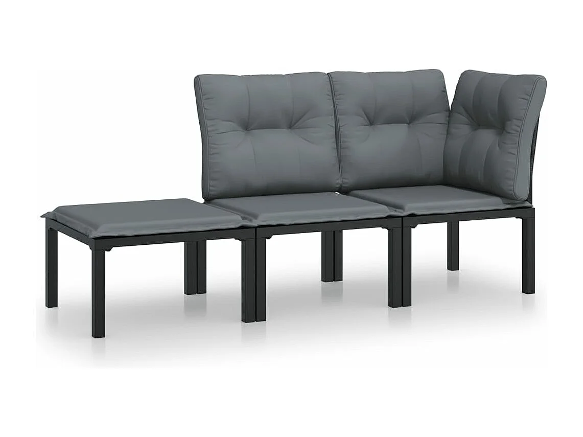 Salon de jardin 3 pcs noir et gris résine tressée BE68356