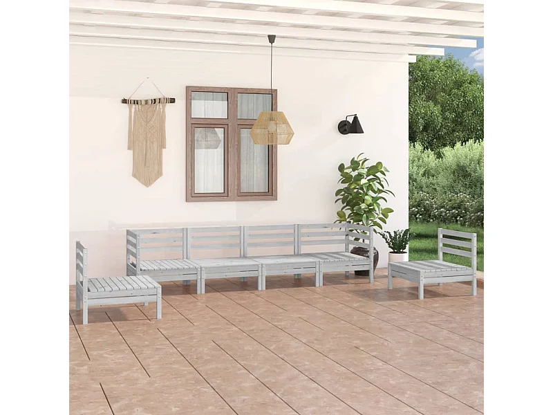 Salon de jardin 6 pcs Blanc Bois de pin massif BE72447