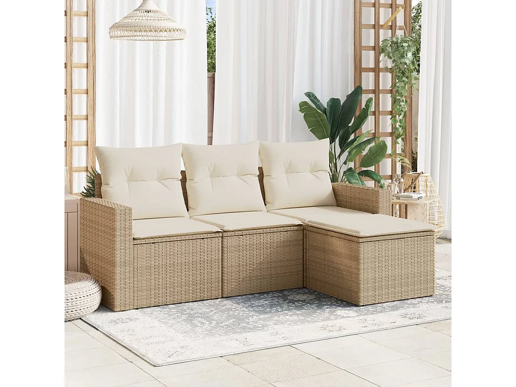 4 pzas Salón de jardín con cojines ratán sintético beige ES53159