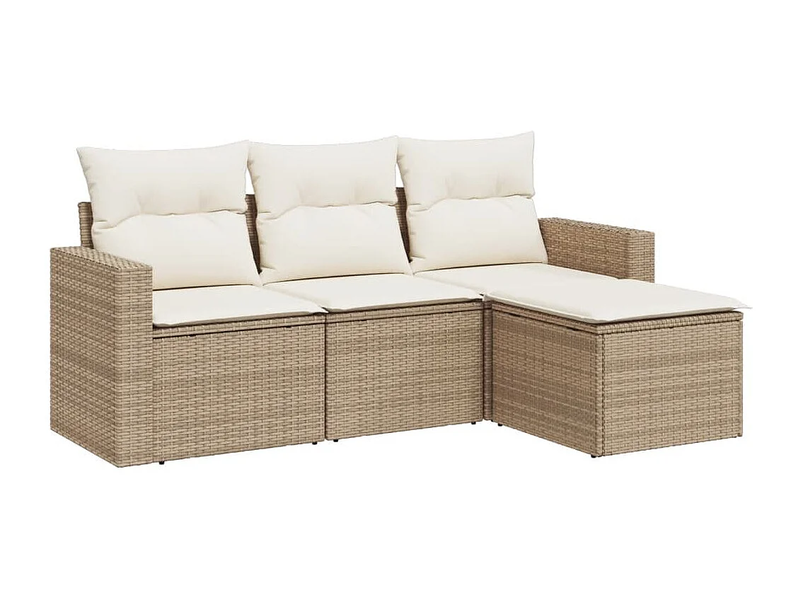 4 pzas Salón de jardín con cojines ratán sintético beige ES53159