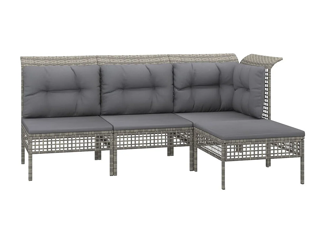 Salon de jardin 4 pcs avec coussins Gris Résine tressée BE98263