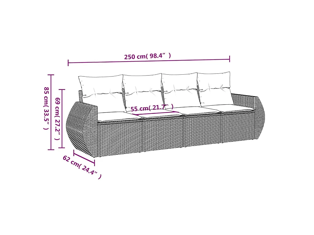 4-delige Loungeset met kussens poly rattan zwart NL44691