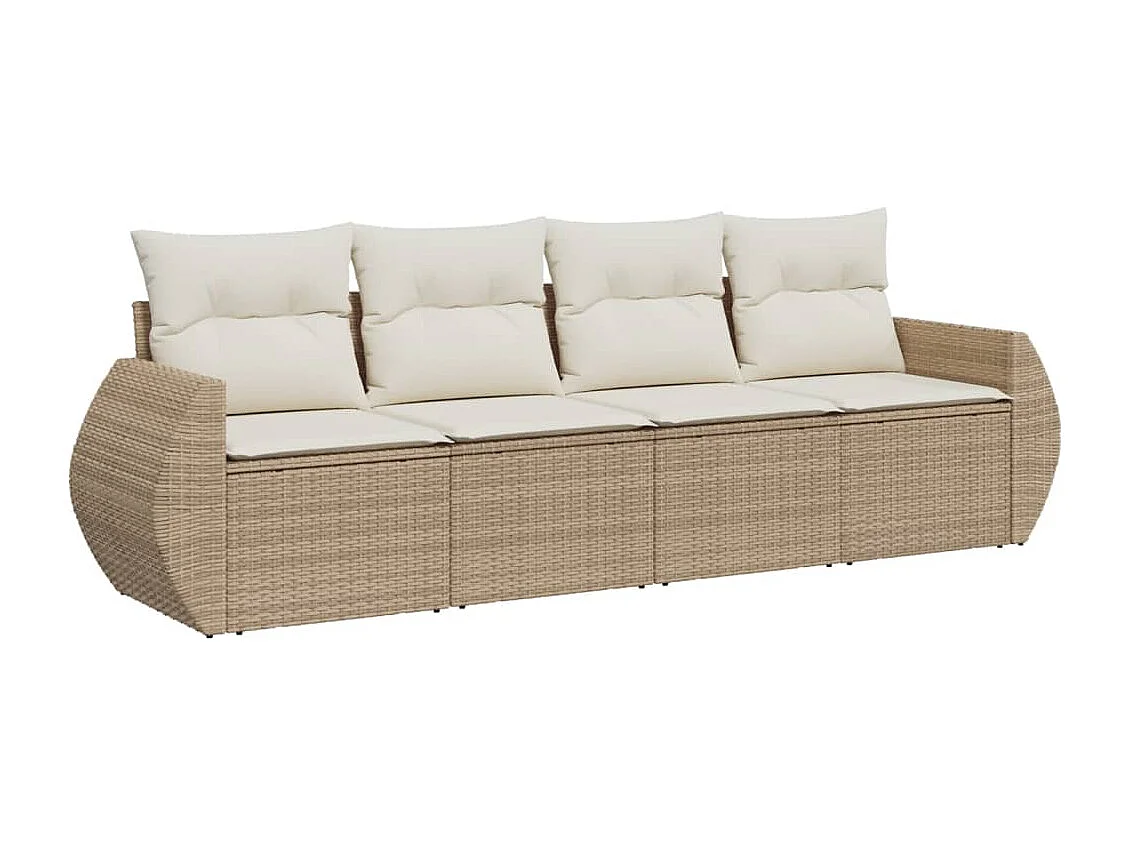 4-tlg. Garten-Sofagarnitur,Gartenmöbel-Set mit Kissen Beige Poly Rattan -gkd961984