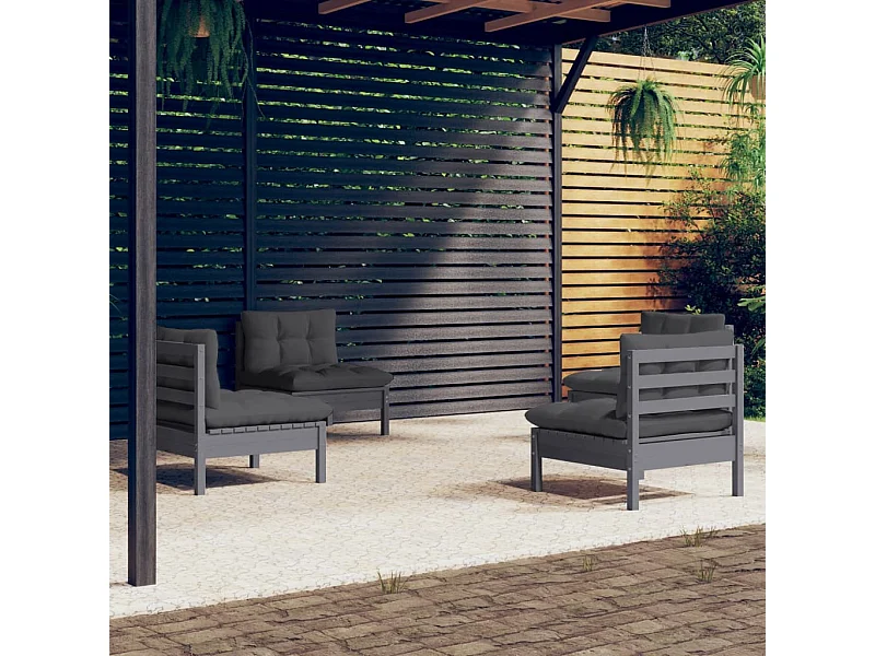 4-tlg. Garten-Sitzgruppe | Garten-Lounge-Set mit Anthrazit Kissen Kiefernholz -GKD274955