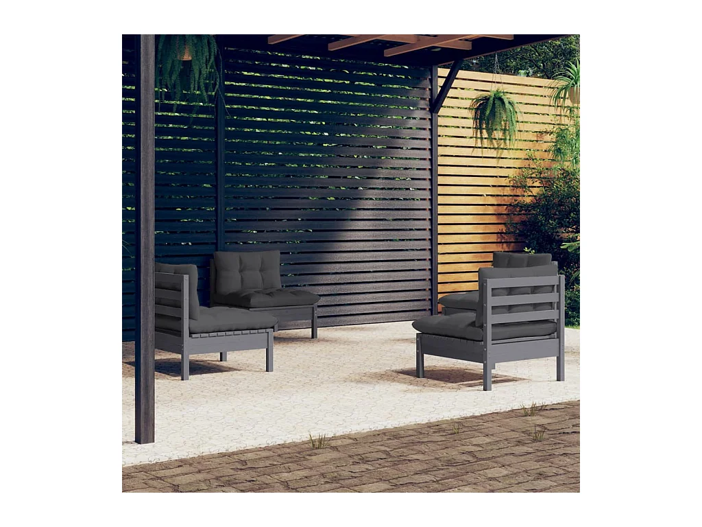 4-tlg. Garten-Sitzgruppe | Garten-Lounge-Set mit Anthrazit Kissen Kiefernholz -GKD274955