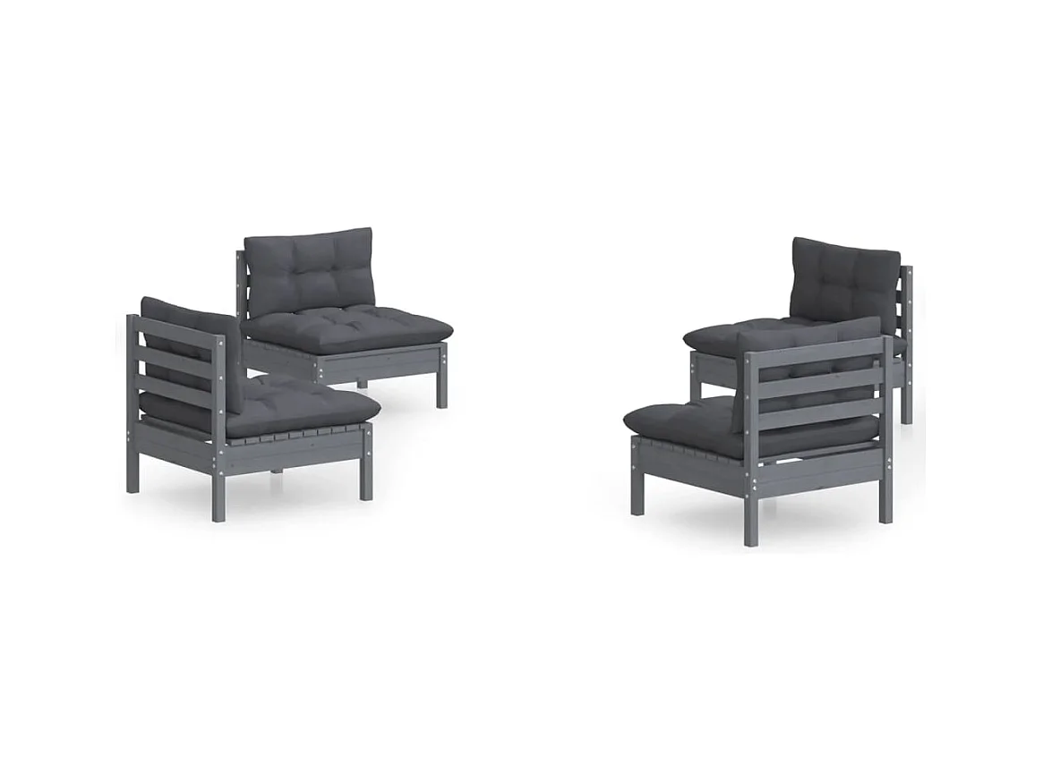 4-tlg. Garten-Sitzgruppe | Garten-Lounge-Set mit Anthrazit Kissen Kiefernholz -GKD274955